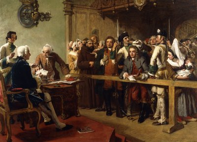 Hogarth amené devant le gouverneur de Calais comme espion, 1851 - William Powell Frith