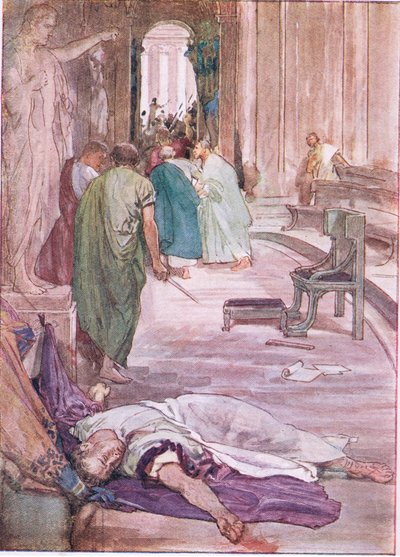 Le meurtre de César, de Vies de Plutarque publié par T C & E C Jack Ltd, années 1920 - William Rainey