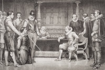 Guy Fawkes (1570-1606) interrogé par Jacques Ier (1566-1625) et son conseil dans la chambre du roi, de 