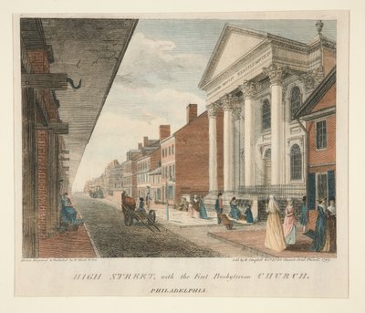High Street, avec la Première Église Presbytérienne, Philadelphie - William Russell Birch