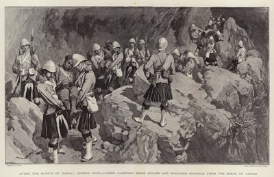 Après la bataille de Dargai, les Highlanders de Gordon transportant les Gurkhas tués et blessés depuis le lieu de l