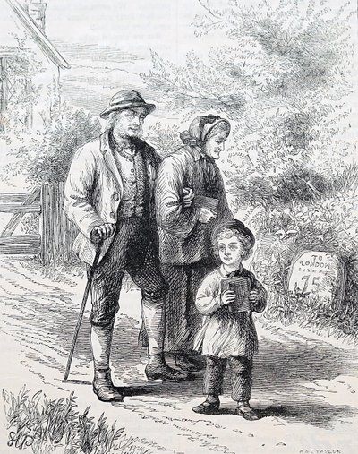 Un couple âgé et leur petit-enfant. Par William Small (1843-1929), un illustrateur anglais. 1880 (gravure) - William Small
