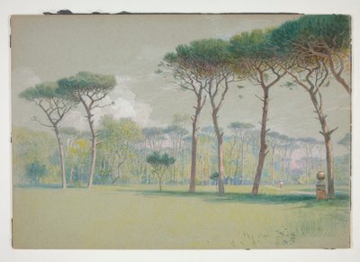 Castel Fusano : Paysage - vaste pelouse et arbres - William Stanley Haseltine