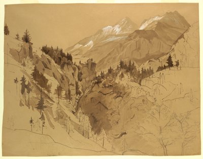 Dessin, montagnes près de Meiringen, Suisse, 1856 - William Stanley Haseltine