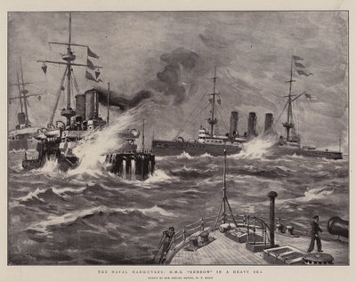Les manœuvres navales, H M S Benbow dans une mer agitée - William T. Maud