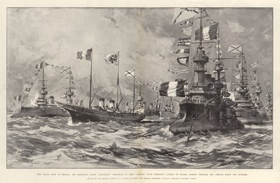 La visite du tsar en France, le yacht de Sa Majesté Standart suivi du Cassini avec le président Loubet à bord, passant à travers la flotte française au large de Dunkerque - William T. Maud
