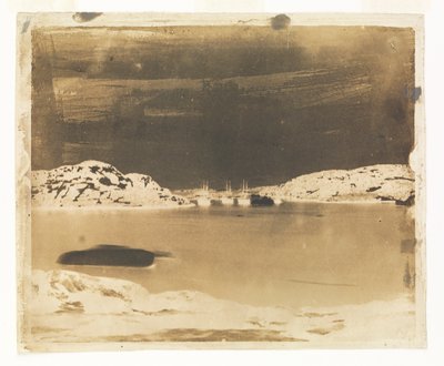 Vue à travers une baie vers les navires de recherche Franklin sous le commandement du capitaine Belcher - William Thomas Domville