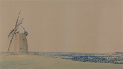 Moulin à vent et église de Tysoe, Warwickshire - William Turner of Oxford