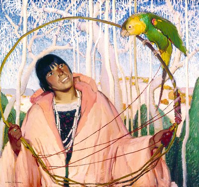 Fille Indienne Avec Perroquet Et Cerceau - William Victor Higgins