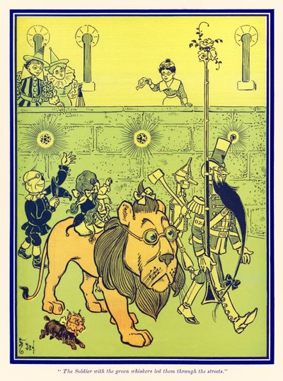 Le soldat aux moustaches vertes les conduisit à travers les rues. extrait du Magicien d