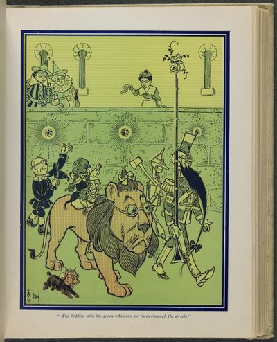 "Le soldat aux moustaches vertes les a conduits à travers les rues", illustration tirée du "Magicien d