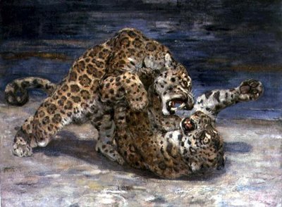Léopards se battant, vers 1910 - William Walls