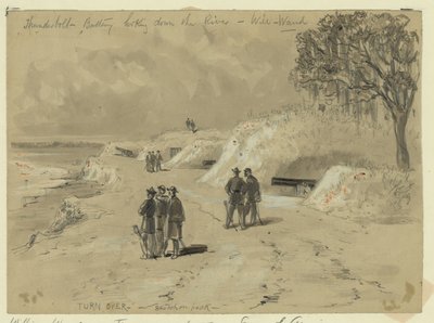 Batterie Thunderbolt regardant en bas de la rivière - William Waud