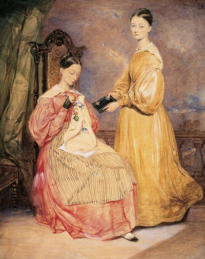 Portrait de Florence Nightingale (1820-1910) avec sa sœur Frances Parthenope, aquarelle de William White Warren - William White (attr. to) Warren