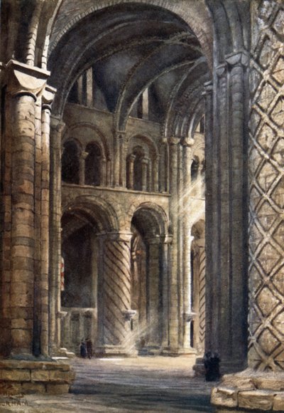 Durham, intérieur de la cathédrale regardant à travers la nef vers le transept sud - William Wiehe Collins