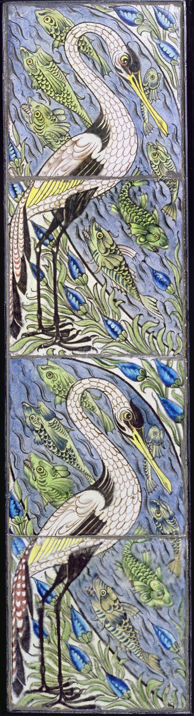 Quatre carreaux représentant des oiseaux pêcheurs - William de Morgan