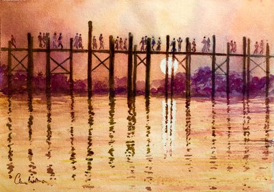 993 Heure de pointe sur le pont U Bein, Mandalay - Wilson Clive
