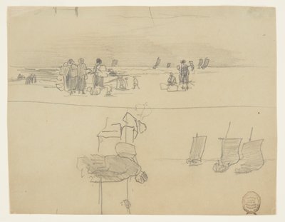 Scène de plage avec des femmes portant des paniers, Cullercoats, Angleterre - Winslow Homer