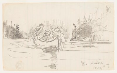 Canoë avec Trois Hommes, Île Maligne, Québec - Winslow Homer