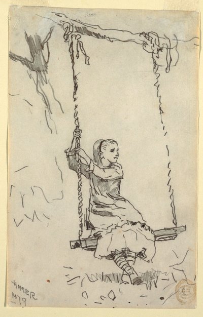 Dessin, fille sur une balançoire, 1879 - Winslow Homer