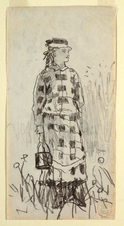 Dessin, fille avec un seau à lunch, 1879 - Winslow Homer