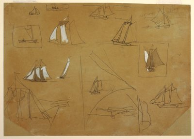 Dessin, Esquisses de bateaux à voile, Cullercoats, Angleterre, 1881-82 - Winslow Homer