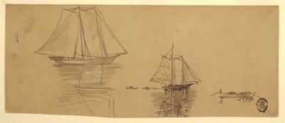 Dessin, deux goélettes et des doris, vers 1880 - Winslow Homer