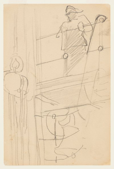 Figure en ciré à la rambarde d