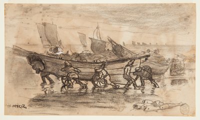 Pêcheurs échouant une doris, Cullercoats, Angleterre - Winslow Homer