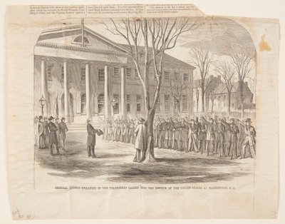 Le général Thomas prêtant serment aux volontaires appelés au service des États-Unis à Washington D.C. - Winslow Homer