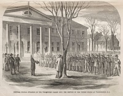 Le général Thomas prête serment aux volontaires appelés au service des États-Unis à Washington, D.C. - Winslow Homer
