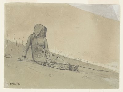 Fille assise sur une colline - Winslow Homer