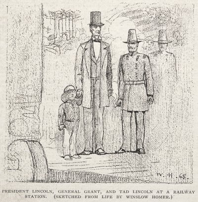 Le président Lincoln, le général Grant et Tad Lincoln à une gare, 1887 - Winslow Homer
