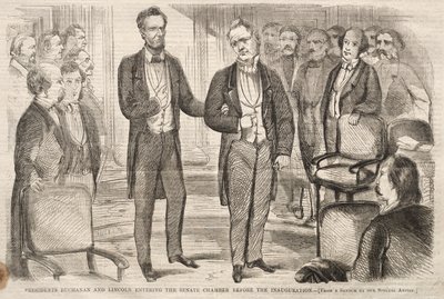 Les présidents Buchanan et Lincoln entrent dans la salle du Sénat avant l