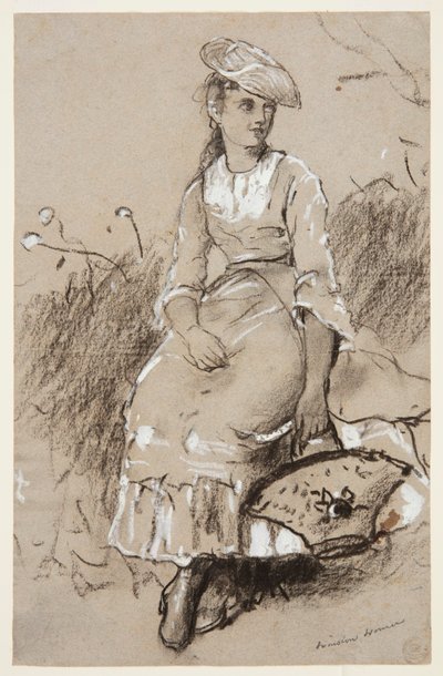 Fille assise avec un panier - Winslow Homer