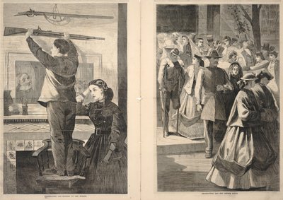 Thanksgiving Day--Hanging up the Musket/Thanksgiving Day--The Church Porch, tiré du Frank Leslie