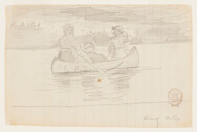 Trois hommes dans un canoë, Il Manigne, Québec - Winslow Homer