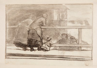 Deux femmes et un enfant à une balustrade, surplombant la plage de Tynemouth - Winslow Homer