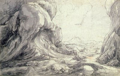 Paysage rocheux avec un pont au premier plan - Wolf Huber