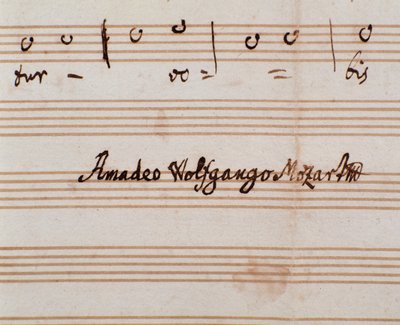 (détail) de la signature du compositeur sur la page de partition de Querite primum regnum Dei par Mozart pour obtenir le titre d