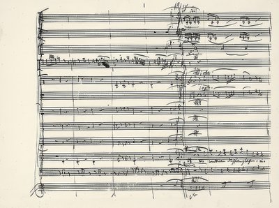 Wolfgang Amadeus Mozart (1756-1791) compositeur autrichien. Autographe de la fin de la musique du feu et du début du duo de Pamina et Tamino (Nous avons traversé les flammes) de La Flûte enchantée. 1791 - Wolfgang Amadeus Mozart