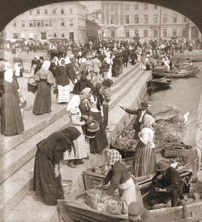 Bateaux de marché, Helsingfors, Finlande, 1898 - Works and Sun Sculpture Studios