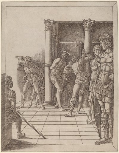 Flagellation du Christ, avec le pavé - Workshop of Andrea Mantegna