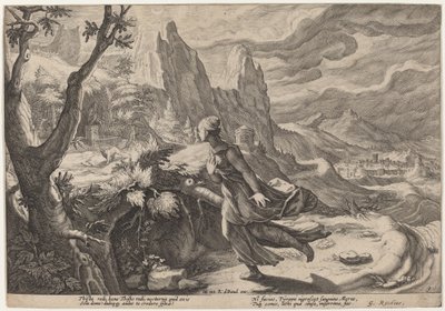 Thisbé effrayée par le lion - Workshop of Hendrick Goltzius, after Hendrick Goltzius