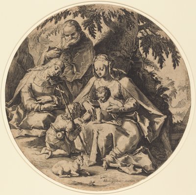 La Sainte Famille avec Sainte Élisabeth et Saint Jean-Baptiste - Workshop of Jacob Matham, after Hendrik Goltzius