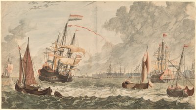 La rivière IJ à Amsterdam - Workshop of Johann Teyler after Jan van Call