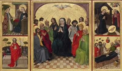 Retable du Saint-Esprit ouvert. Pentecôte, Annonciation, Nativité, Résurrection du Christ et Mort de la Vierge - Workshop of the Wolfgang Retable