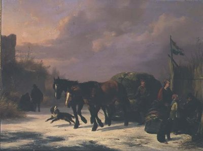 Un traîneau tiré par des chevaux près d