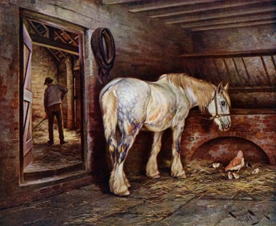 À la fin de la journée : cheval dans les écuries pendant qu