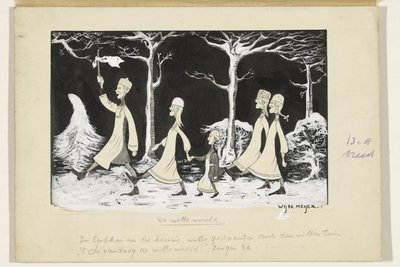 Henk, Anne, Hans, Noor et Elly marchent dans la neige - Wybo Meijer (signed by artist)